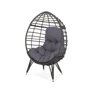 English Elm Christopher Knight Home® - SANTINO Teardrop Wicker Chair with Water‑Resistant Cushion, Gray Faux Rattan, Iron Frame, Cozy Lounger 65646.00GDGRY