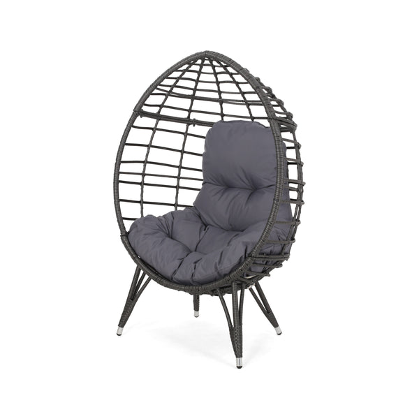 English Elm Christopher Knight Home® - SANTINO Teardrop Wicker Chair with Water‑Resistant Cushion, Gray Faux Rattan, Iron Frame, Cozy Lounger 65646.00GDGRY