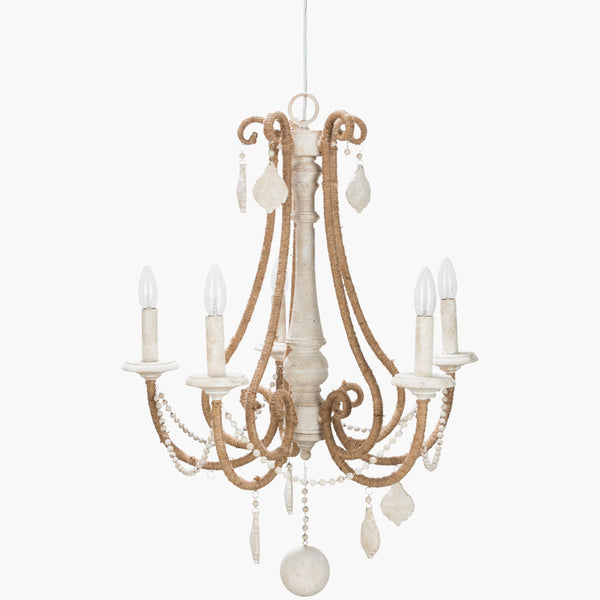 Surya Ambrose 30" Elegant Chandelier - Stunning Metal & Hemp Design For Dramatic Home Illumination Fixture, Ivory,Base, Ivory,Cord, Translucent Iron,Hemp Abo-001