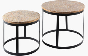 Surya Abrazo End Table Set - Modern Design, Versatile 16"H X 19"W & 14"H X 16"W - Perfect For Any Decor! Top, White,Base, Black Mango Wood,Resin,Iron Abr002-set