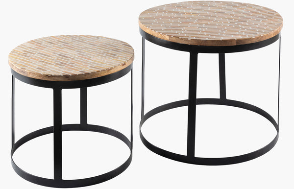 Surya Abrazo End Table Set - Modern Design, Versatile 16"H X 19"W & 14"H X 16"W - Perfect For Any Decor! Top, White,Base, Black Mango Wood,Resin,Iron Abr002-set