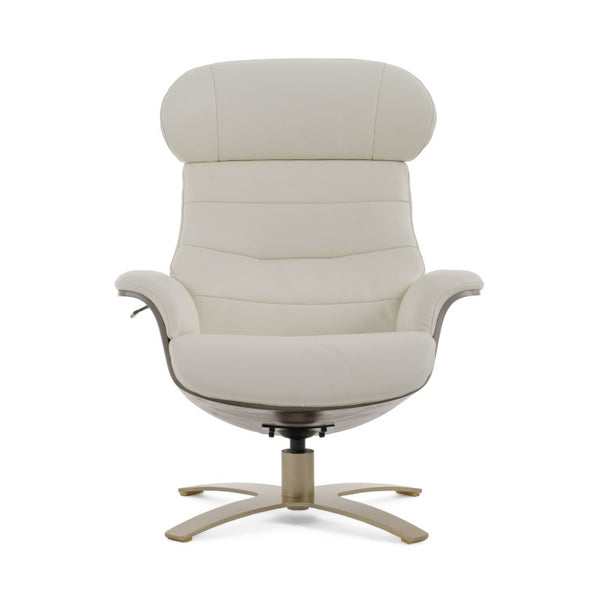 VIG Furniture Abrons Light Grey Leather Lounge Chair & Ottoman — Mid‑Century Swivel, Adjustable Headrest, Wood Back VGKK-A928-LTGRY