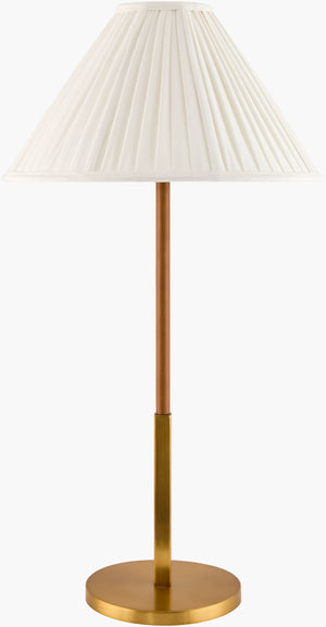 Surya Abisko 33-inch Mid-century Modern Accent Table Lamp With Soft Cotton Shade For Warm Illumination Body, Gold,Base, Gold,Shade, White,Finial, Gold,Harp, Metallic ,Brass,Cord, Translucent Iron,Iron,Cotton,Cotton,Iron Abs-001