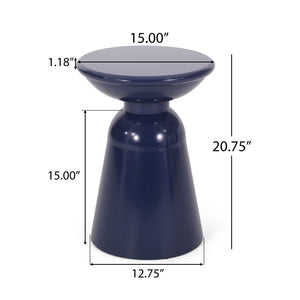English Elm Outdoor Powder-coated Iron Pedestal Side Table for Patio and Lounge Spaces Navy Blue 73615.00NBLU