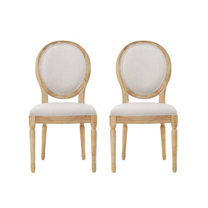 English Elm Kd French Country Rubberwood Dining Chairs Fluted Legs Padded Seat Set of 2 Beige 60352.00GRE