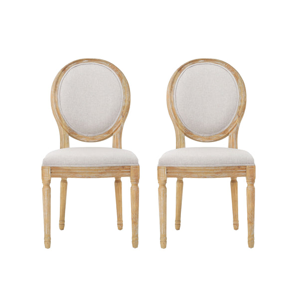 English Elm Kd French Country Rubberwood Dining Chairs Fluted Legs Padded Seat Set of 2 Beige 60352.00GRE
