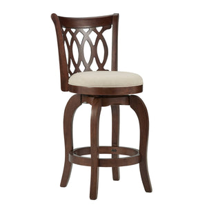 Homelegance By Top-Line Harvey Cherry Finish Scroll Back Swivel 24" Counter Height Stool Beige Rubberwood