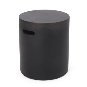 English Elm Outdoor Concrete Cylindrical Side Table with Copper Finish and Cutout Handle 73441.00