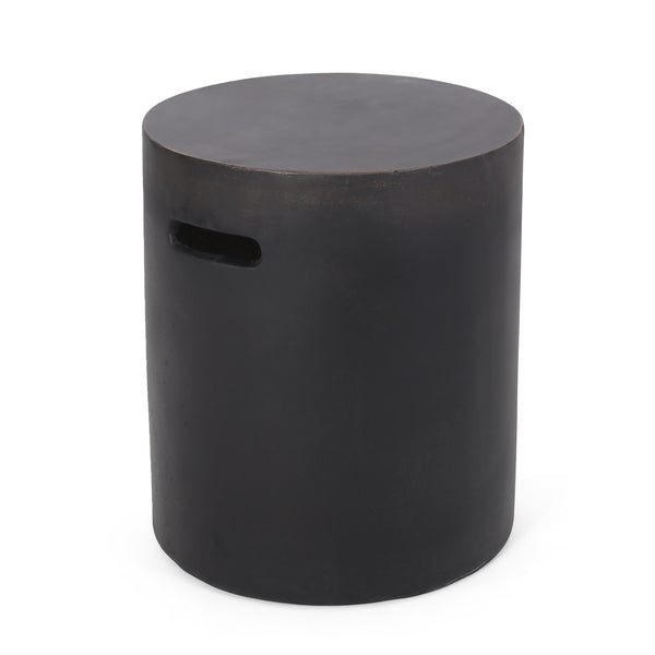 English Elm Outdoor Concrete Cylindrical Side Table with Copper Finish and Cutout Handle 73441.00