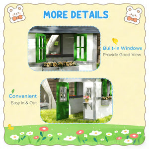 English Elm Toddlers Solid Fir Wood Outdoor Playhouse Cottage with Planter Boxes for Imaginative Play T3971P442799