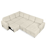 English Elm 107.5" U-Shaped Sofa Sectional Sofa Pull-Out Sofa Bed With A Storage Chaise Lounge, Charging Devices For Living Room, Beige