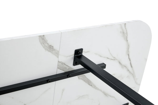 English Elm Modern Dual-surface Dining Table Mdf Marble and Grain Top with Powder-coated Metal Frame Black,White W3875P372892