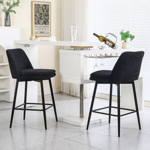 English Elm Counter Upholstered Swivel Bar Stools Set of 2 — Mid-Century Modern Comfort, 360° Rotation, Durable Metal Legs Black W2200P233486