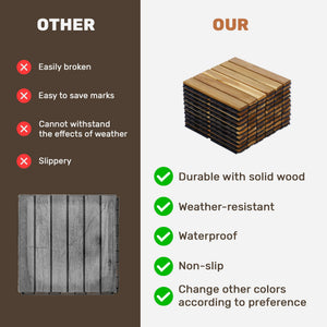 English Elm 30 Interlocking Deck Tiles 12" Square Acacia Hardwood Striped Outdoor Flooring Waterproof DIY Teak+Yellow W2391P276697