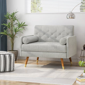 English Elm Club Chair Tufted Accent Seat with Bolster Pillows and Gold Splayed Legs for Living Room 63050.00LGRY