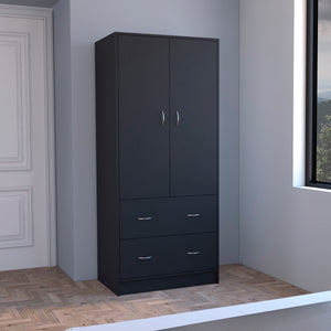English Elm Taly Spacious Armoire with Double Doors, Two Drawers & Hanging Rod — Tall Laminate Storage Cabinet Black 35.4 L x 23.6 W x 5.9 H B200S00374