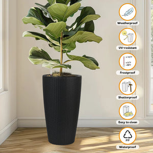 English Elm Set of 2 Faux Rattan Tall Outdoor Planters with Auto Watering and Water Level Monitor Black W3213P325373