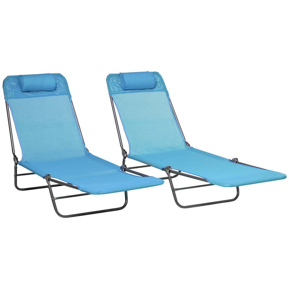 English Elm Outsunny Folding Mesh Outdoor Chaise Lounge Set of 2 with Reclining Back and Headrest W2225P174373
