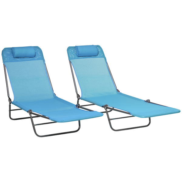 English Elm Outsunny Folding Mesh Outdoor Chaise Lounge Set of 2 with Reclining Back and Headrest W2225P174373