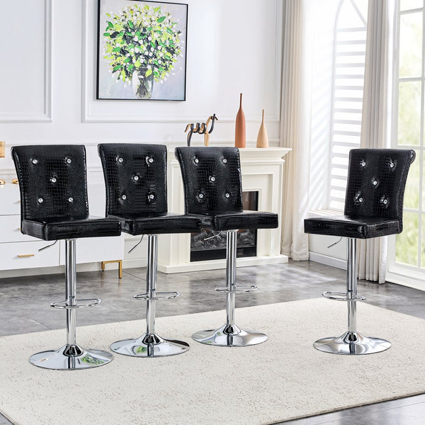 English Elm 4-pack Pu High-back Dining Chairs with Powder-coated Metal Legs for Modern Kitchens Black W3875P371070