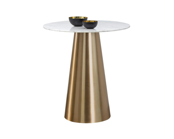 Sunpan DAMON Bar Table - Modern Elegance with Brushed Gold Base and Unique White Marble Top Design 104428