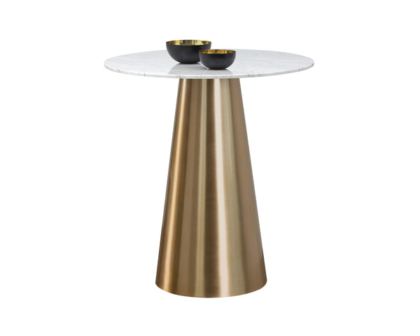 Sunpan Damon Bar Table - Stunning White Marble Top with Elegant Tapered Design for Modern Dining Spaces Gold