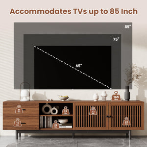 English Elm 78 Inch Walnut Media Console with Slatted Doors Solid Wood Legs and Cable Management N710P374705P