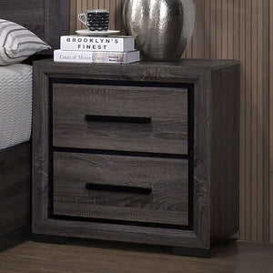 English Elm Gray Smoky Nightstand 2-Drawer Modern Bedside Table with Two-Tone Black Trim and Paper Veneer, 23.6"W x 16.4"D x 24.75"H B011P222864