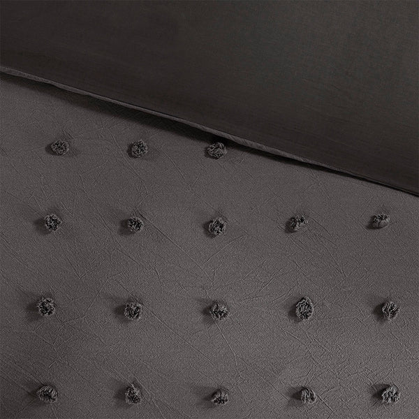 JLA Home Urban Habitat - Cotton Brooklyn Jacquard Duvet Cover Set with Tufted Chenille Dots, Euro Shams & Decorative Pillows Charcoal UH12-2260