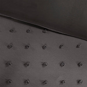 JLA Home Urban Habitat - Cotton Brooklyn Cotton Jacquard Duvet Cover Set with Tufted Chenille Dots, Quilted Euro Shams and Pillows Charcoal UH12-2259