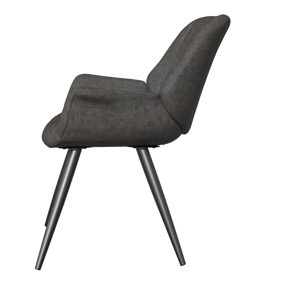 English Elm Dining Chairs Set Of 2 – Stylish Mid-Century Modern Upholstered Faux Leather Side Chairs In Dark Grey T3950P396564