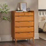 30" Solid Wood 6-Drawer Chest with Gallery BR6DRLEEDRCA-T Caramel BR6DRLEEDRCA-T Walker Edison