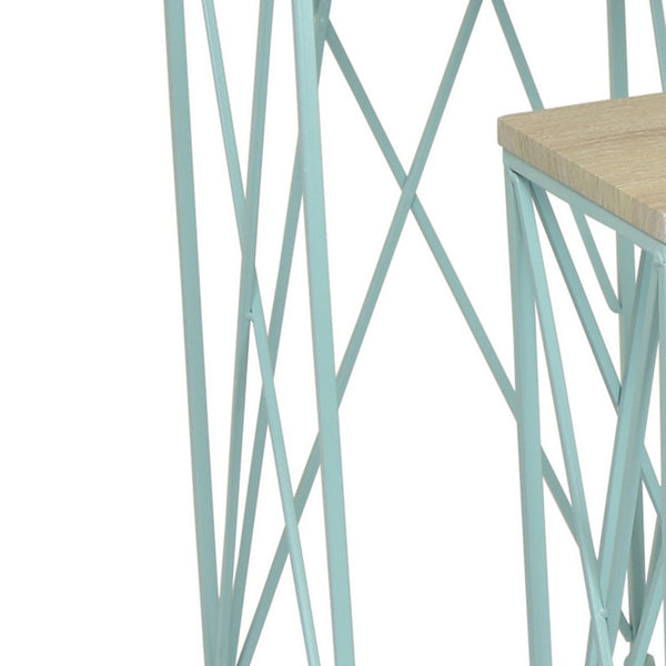 English Elm Mito Three Piece Nesting Plant Stand Set with X Cross Metal Base and Wood Tops Blue+Brown B056P416915