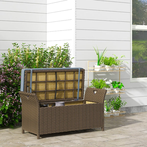 English Elm Outsunny 27 Gallon Outdoor Storage Bench With Cushion, Stylish Pe Rattan Seating & Garden Organizer W2225P174026-GIGA