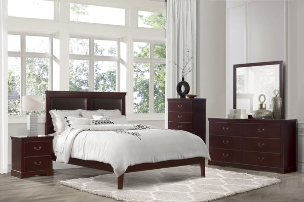 English Elm Classic Cherry Finish Full Size Panel Bed With Upholstered Headboard - Stylish & Durable Bedroom Centerpiece B011S01317