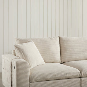 English Elm 139'' U-shaped Corduroy Sectional with Ottoman Console Usb Port and Cup Holders for Living Beige N723S1166A