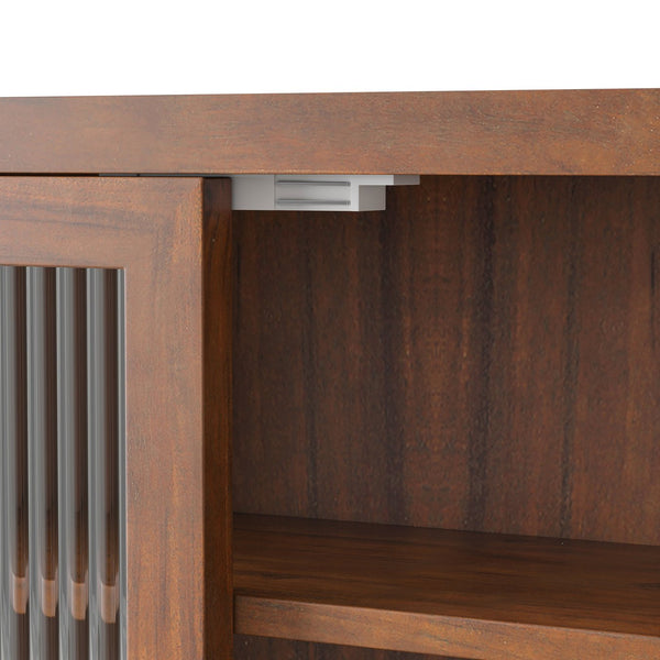 English Elm 24.8"Glass Vintage Double Door Wall Cabinet Brown with 3-Tier Solid Wood Shelves, Glass Panels & Towel Rack W757P170144