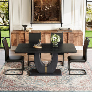 English Elm Black Wood Grain Mdf Dining Set Seats 4 with Pu Leather Arched Leg Chairs W1151S04439