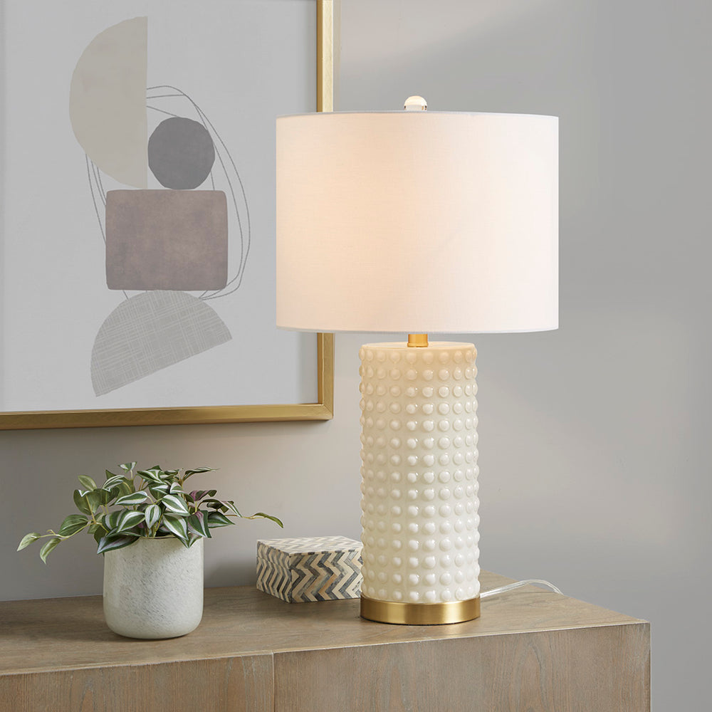 JLA Home INK+IVY - Textured White Glass Dot Lamp with Polished Gold Base, Compact 21" Table Lamp for Nightstand Décor II153-0146