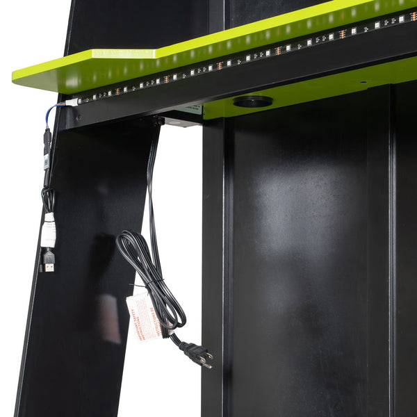 English Elm L-shaped Gaming Loft Bunk Bed Twin Wood Frame Rgb Lighting Usb Ports Storage Shelves Green LT000295AAG