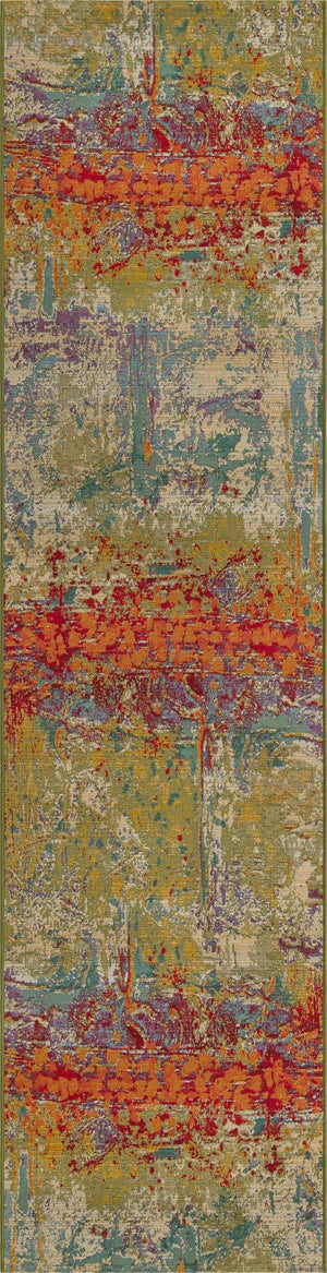 Unique Loom Outdoor Modern Crumpled Machine Made Abstract Rug Multi, Gold/Green/Navy Blue/Orange/Red/Beige/Blue/Brown/Cream 2' 7" x 11' 0"