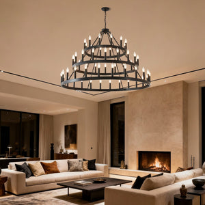 English Elm 53.15 Inch Wagon Wheel Chandelier Matte Black 18 Light Farmhouse Industrial Large Room W5008P389109