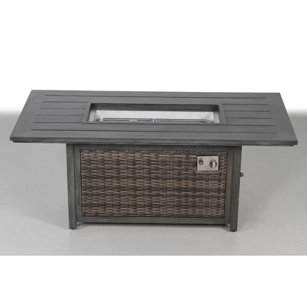English Elm Aluminum/Wicker 62" Outdoor Propane Fire Pit Table in Espresso — 50" Fire Bowl, Rust-Resistant Aluminum, Covered Lid, Hidden Tank, Stylish Patio centerpiece B120P205639