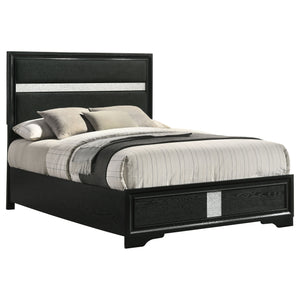 English Elm Annie Glam Full Panel Bed with Padded Black Upholstery and Glitter Accent Trim B062S01600