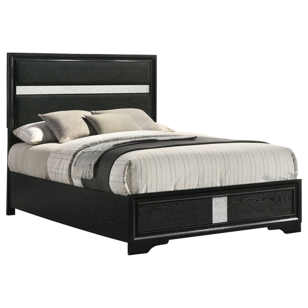 English Elm Annie Glam Full Panel Bed with Padded Black Upholstery and Glitter Accent Trim B062S01600