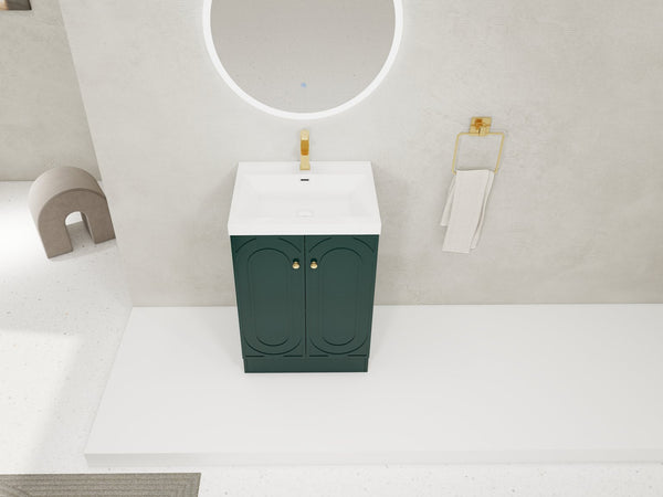 English Elm 24" Freestanding Bathroom Vanity with Resin Integrated Sink, Soft-Close Doors, Adjustable Shelf, Durable Plywood Finish Dark Green W999S00270