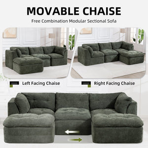 English Elm Modern Chenille Cloud Sectional with Ottoman Deep Sink Modular L Shaped Living Room Sofa Blackish Green W2379S00002
