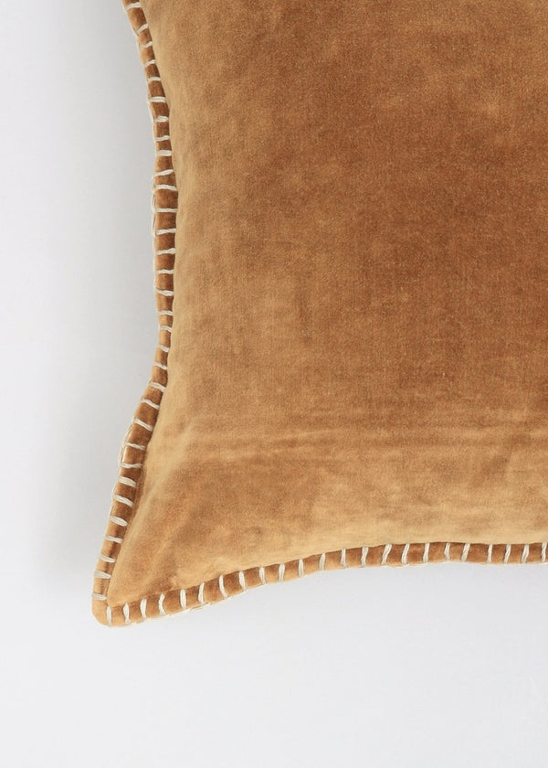 English Elm Stonewashed Cotton Velvet Throw Pillow - Hand-Stitched Edges, Plush Comfort, 19X19" - Camel Accent B346P321255-GIGA