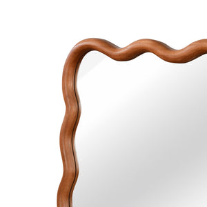 English Elm Yellowish Solid Wood 24"x36" Wavy Rectangle Mirror with Tempered Glass, Rustic Elegance for Bath & Entry W2203P389035