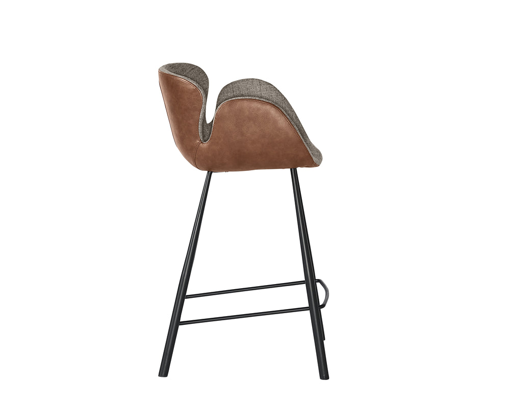 Sunpan Waldo Counter Stool - Stylish Mid-Century Modern Design with Black Bonded Leather and Iron Legs November Grey / Cinnamon Brown